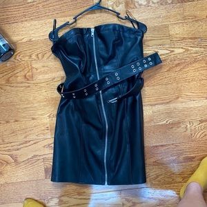 Forever 21 leather black zip up mini dress